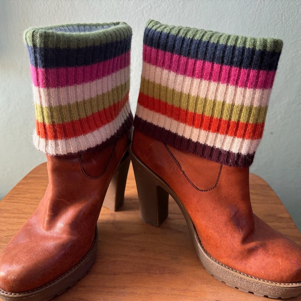 COACH Striped Knit Cuffed Ankle Boots sz 6.5